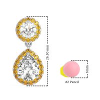 Pear & Round Halo Drop Earrings