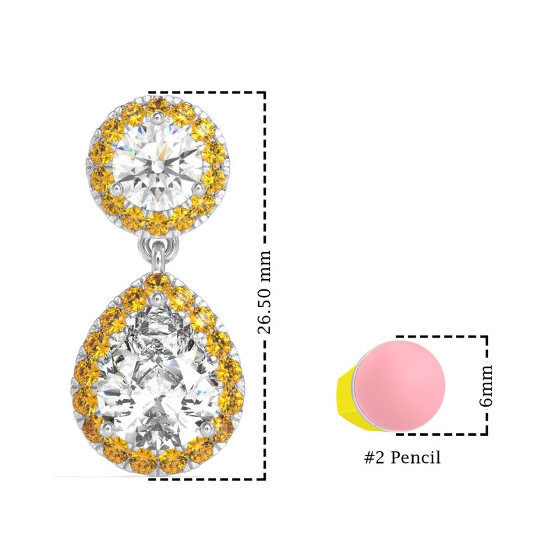 Pear & Round Halo Drop Earrings