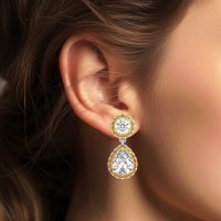 Pear & Round Halo Drop Earrings