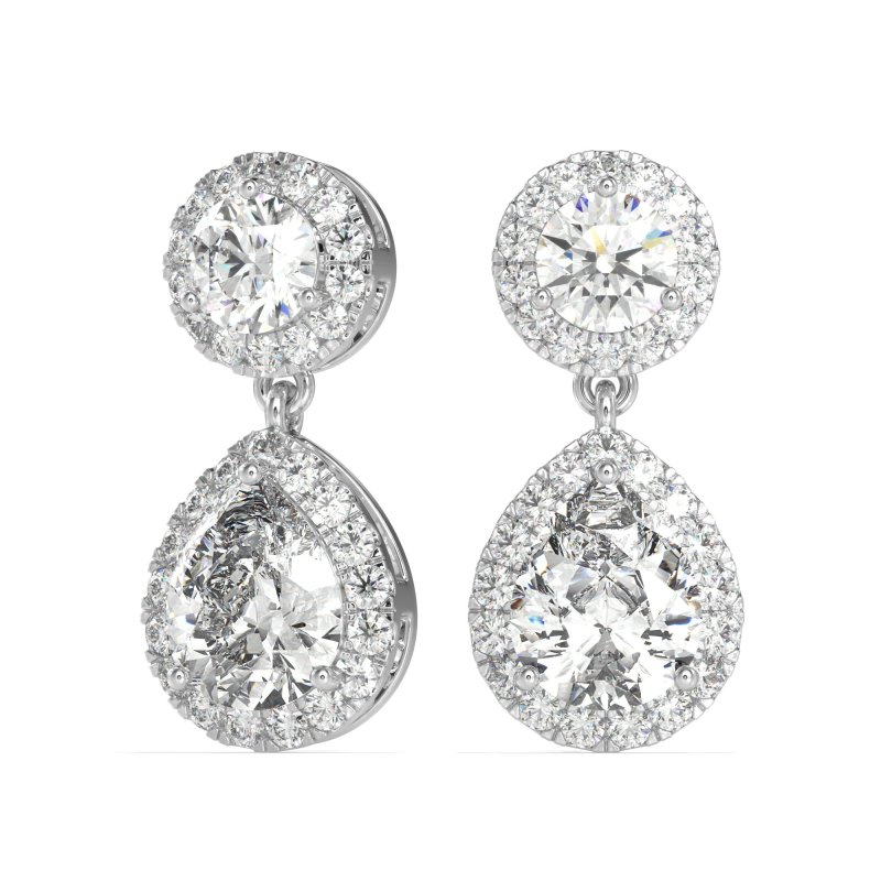 Pear & Round Halo Drop Earrings
