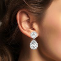 Pear & Round Halo Drop Earrings