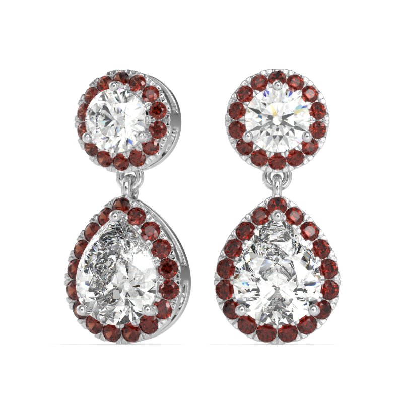 Pear & Round Halo Drop Earrings