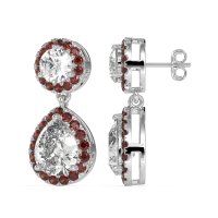 Pear & Round Halo Drop Earrings
