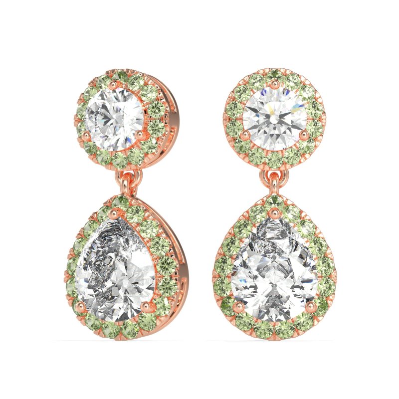 Pear & Round Halo Drop Earrings