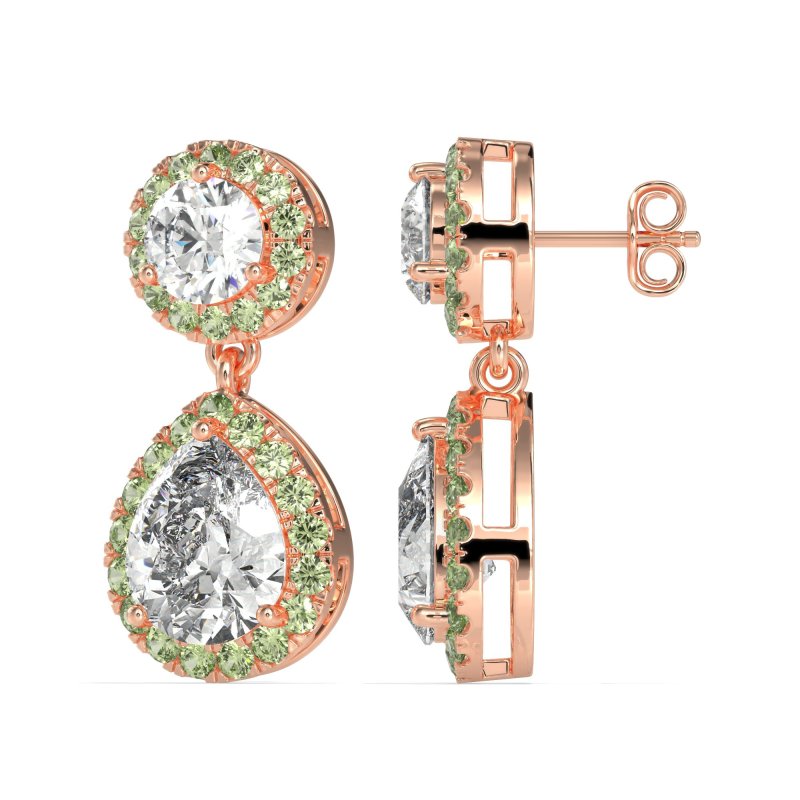 Pear & Round Halo Drop Earrings