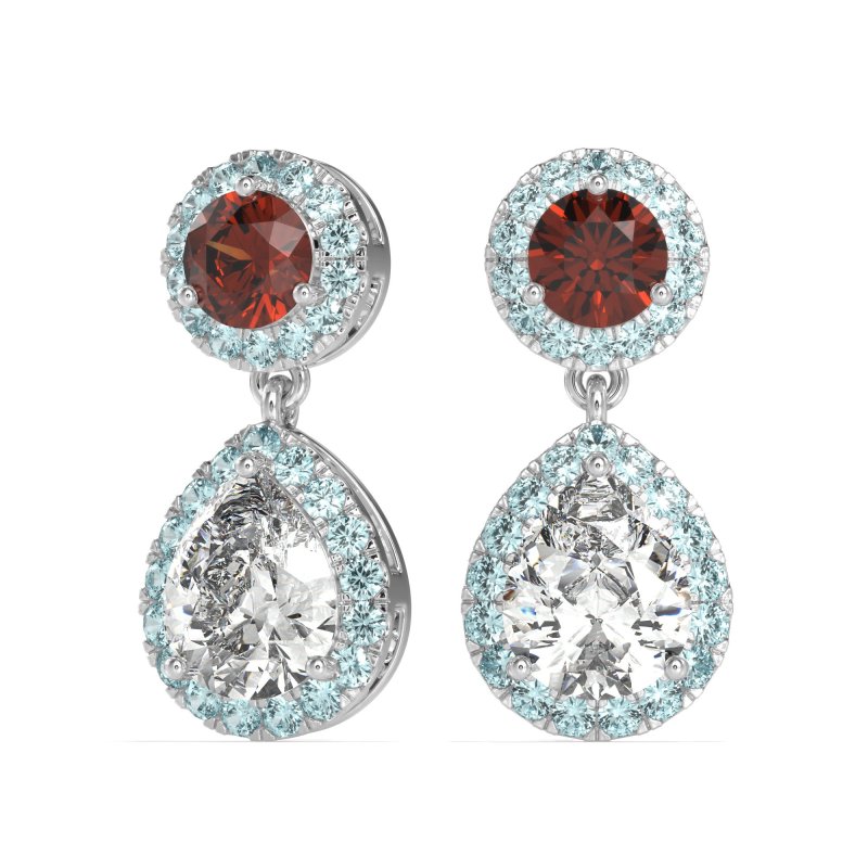 Pear & Round Halo Drop Earrings