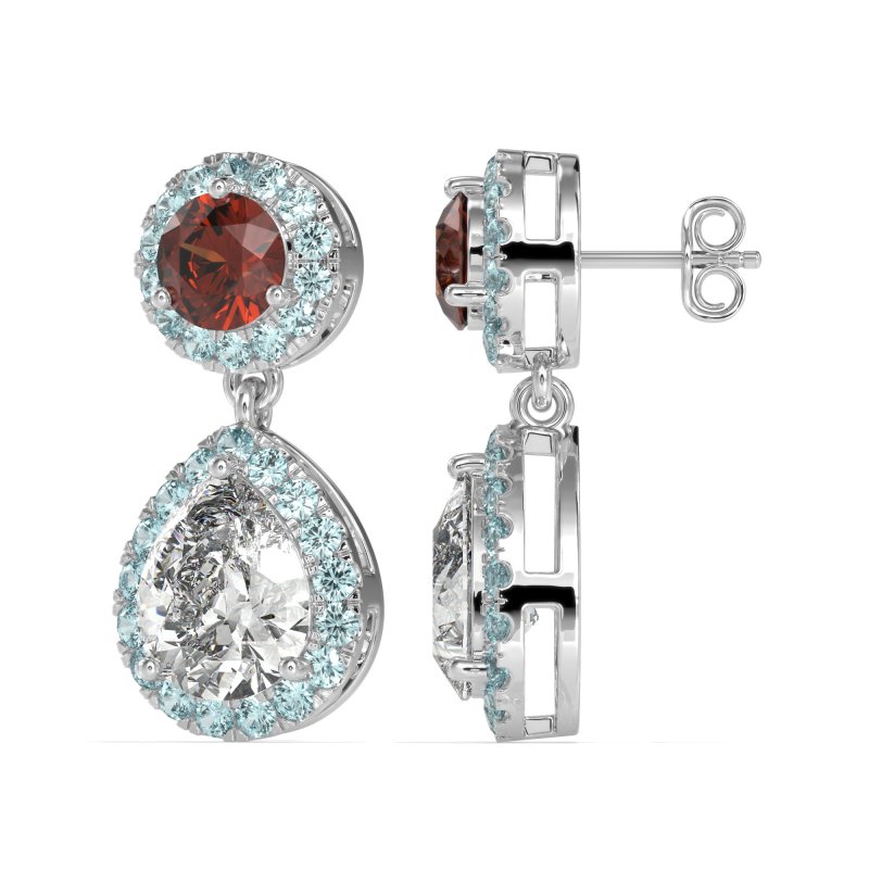 Pear & Round Halo Drop Earrings