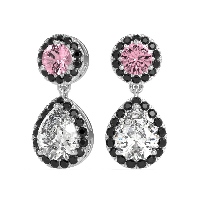 Pear & Round Halo Drop Earrings