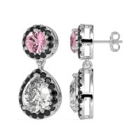 Pear & Round Halo Drop Earrings