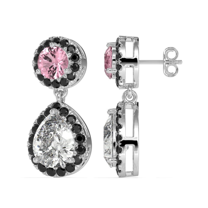 Pear & Round Halo Drop Earrings