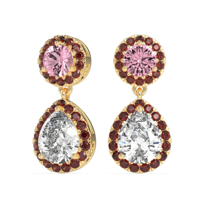 Pear & Round Halo Drop Earrings