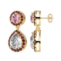 Pear & Round Halo Drop Earrings