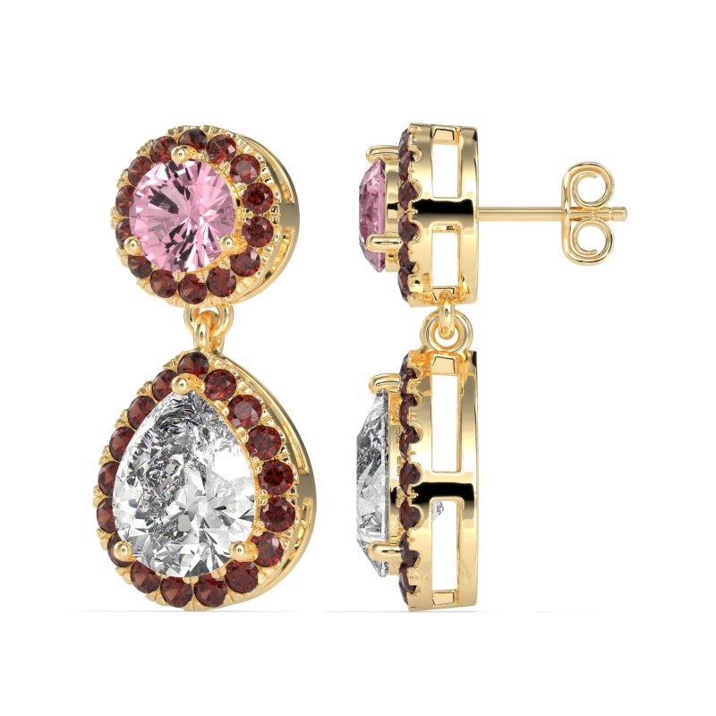 Pear & Round Halo Drop Earrings