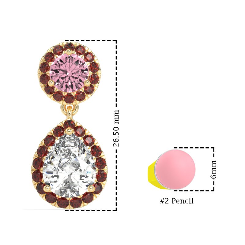 Pear & Round Halo Drop Earrings