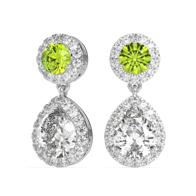 Pear & Round Halo Drop Earrings