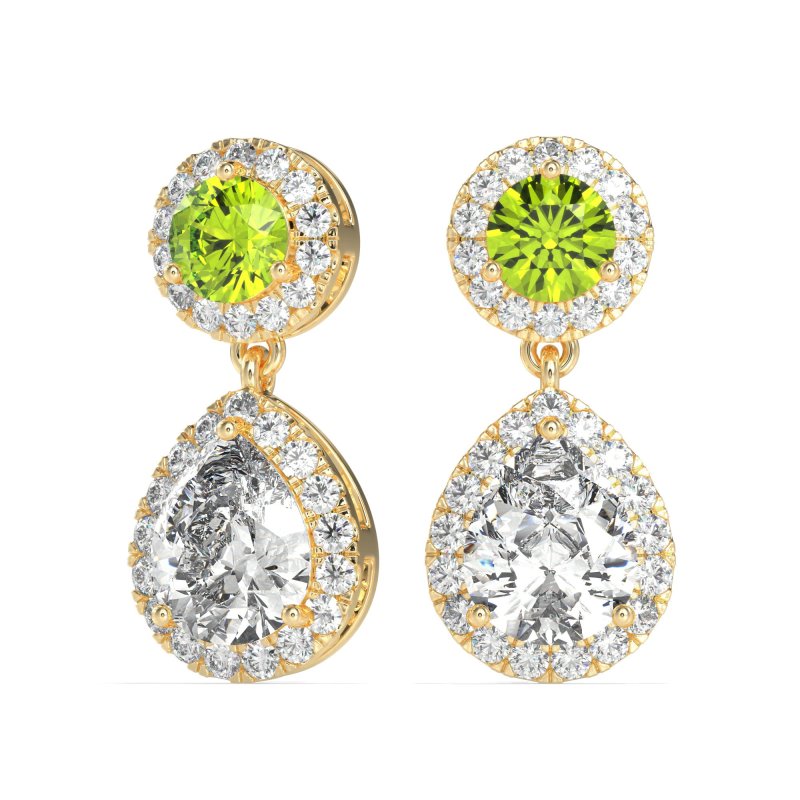 Pear & Round Halo Drop Earrings