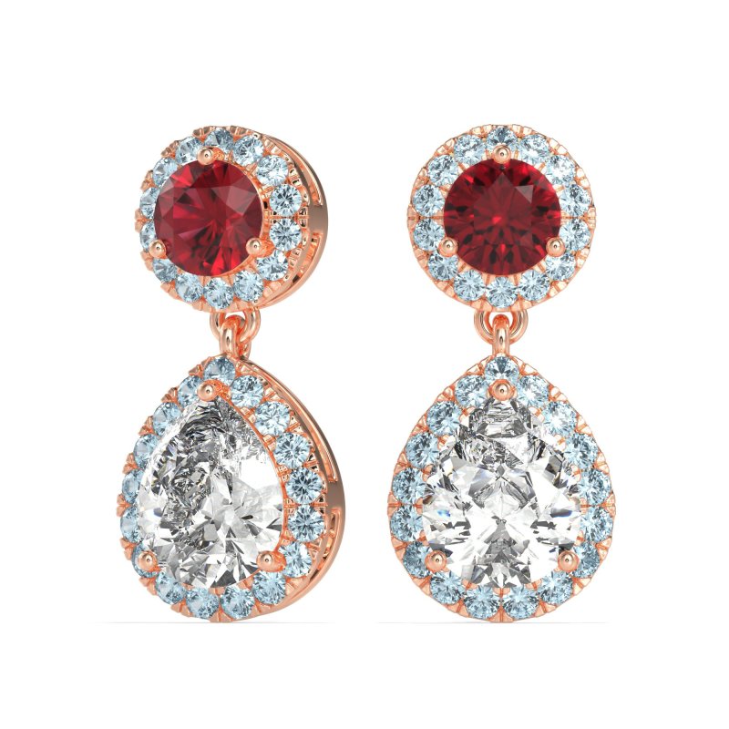 Pear & Round Halo Drop Earrings