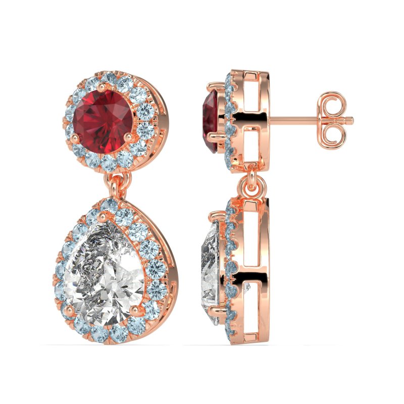 Pear & Round Halo Drop Earrings