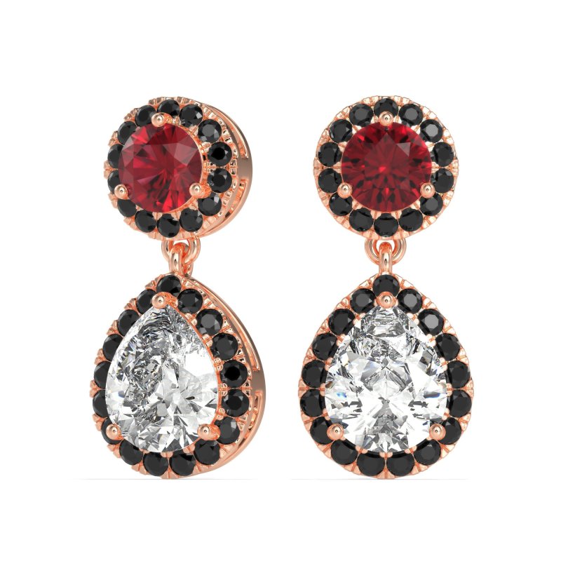 Pear & Round Halo Drop Earrings