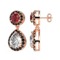 Pear & Round Halo Drop Earrings