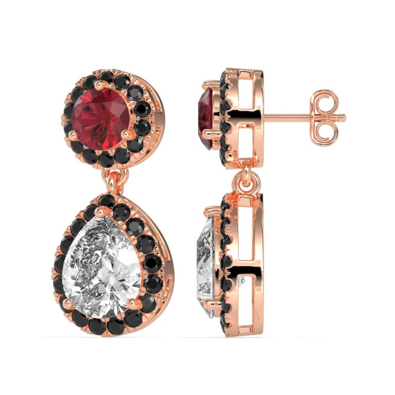 Pear & Round Halo Drop Earrings