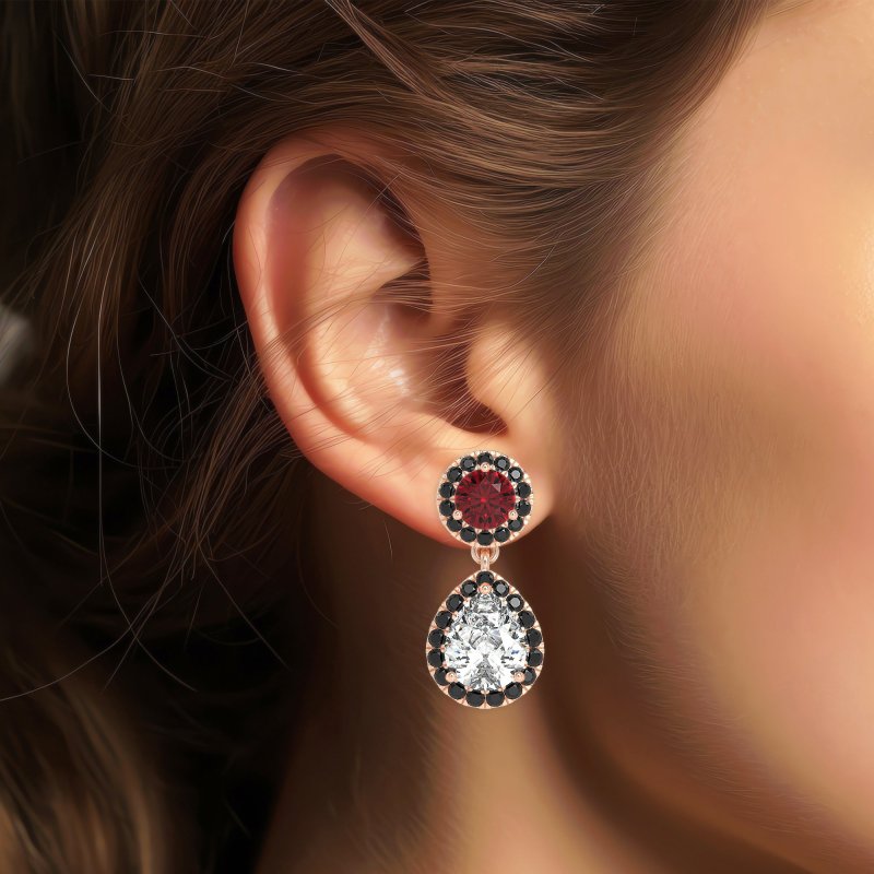 Pear & Round Halo Drop Earrings