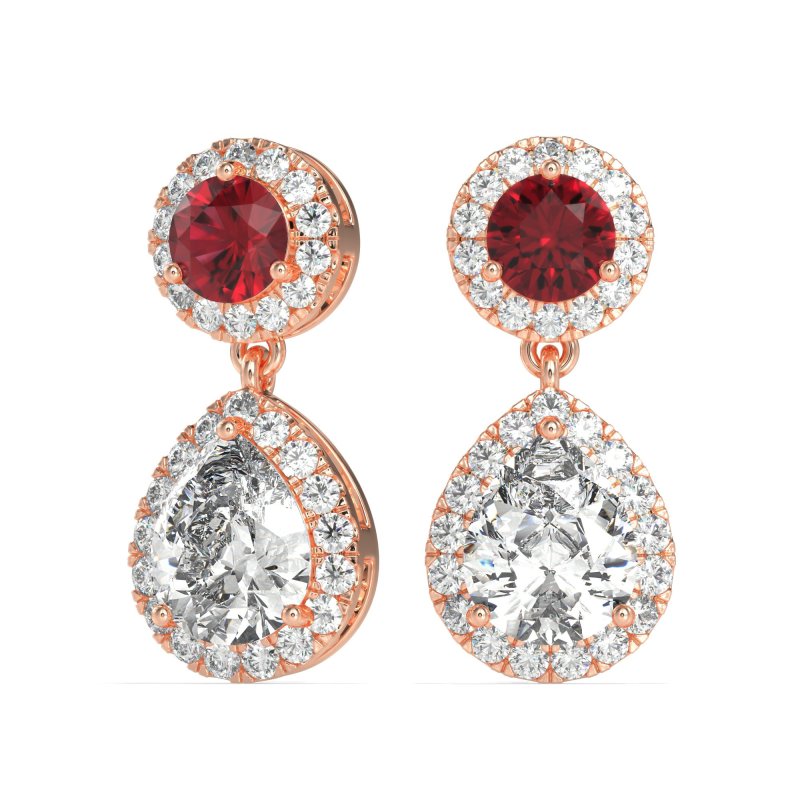Pear & Round Halo Drop Earrings