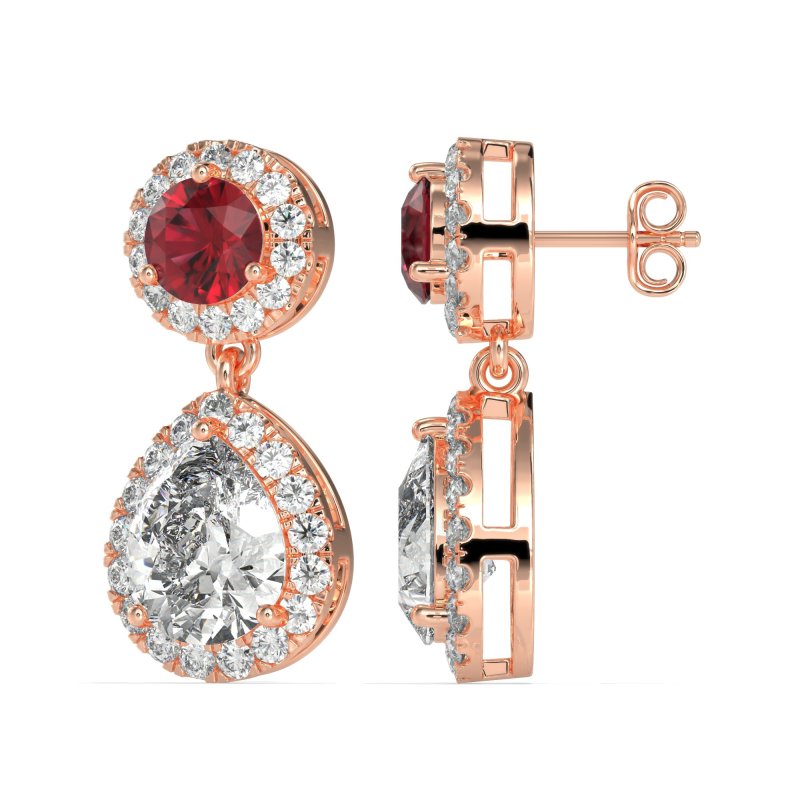 Pear & Round Halo Drop Earrings