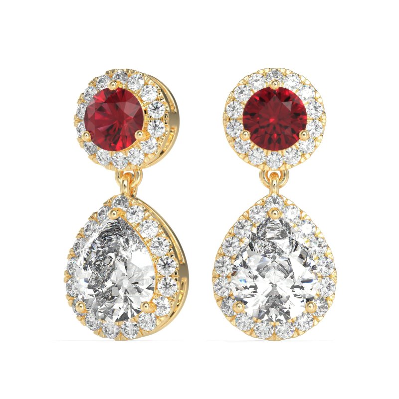 Pear & Round Halo Drop Earrings