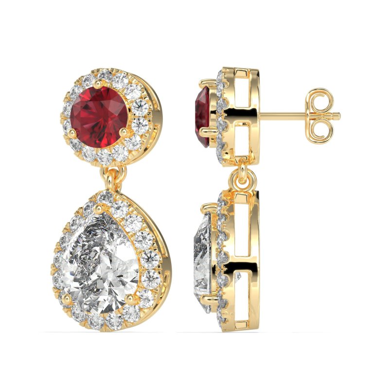 Pear & Round Halo Drop Earrings