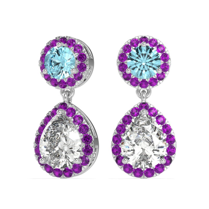 Pear & Round Halo Drop Earrings