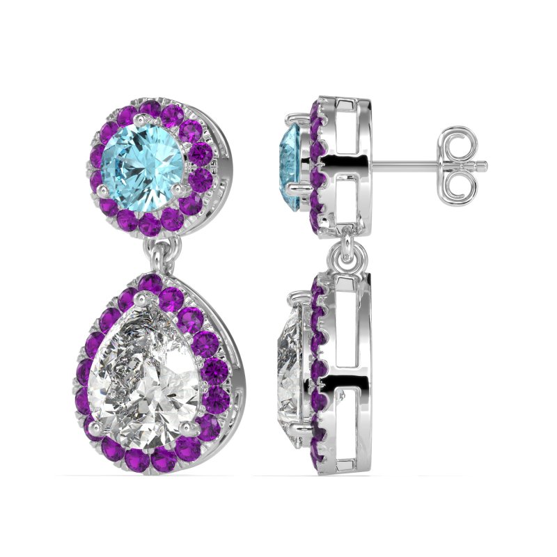 Pear & Round Halo Drop Earrings