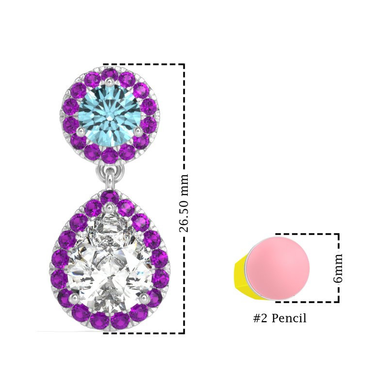 Pear & Round Halo Drop Earrings