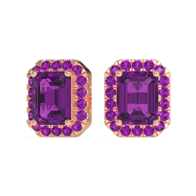 Emerald Cut Halo Stud Earrings