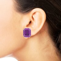 Emerald Cut Halo Stud Earrings