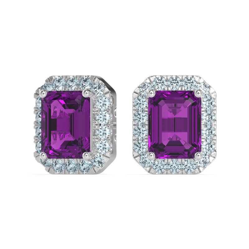 Emerald Cut Halo Stud Earrings