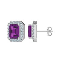 Emerald Cut Halo Stud Earrings
