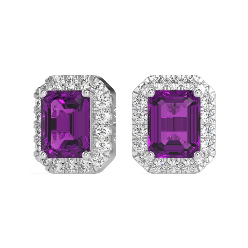 Emerald Cut Halo Stud Earrings