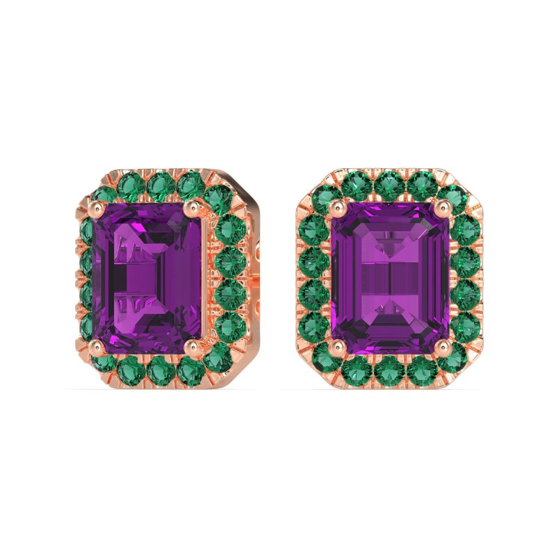 Emerald Cut Halo Stud Earrings