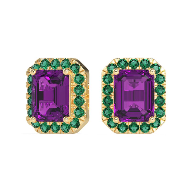 Emerald Cut Halo Stud Earrings