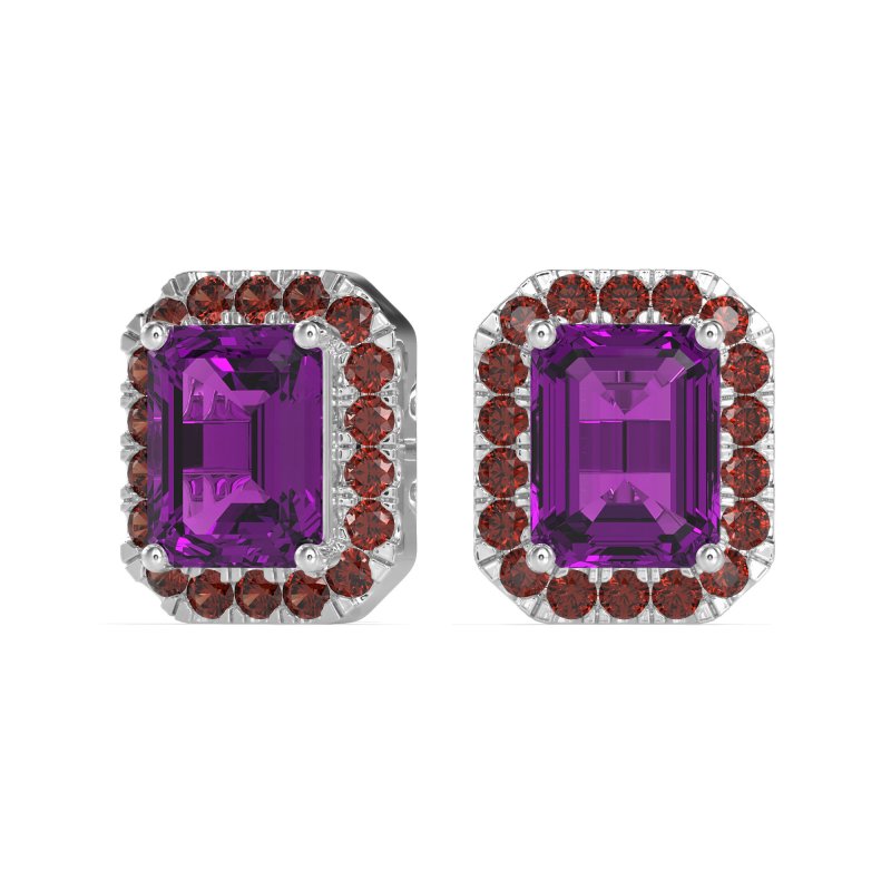 Emerald Cut Halo Stud Earrings