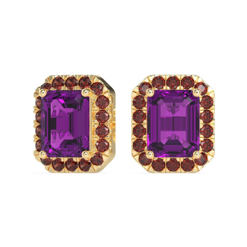 Emerald Cut Halo Stud Earrings