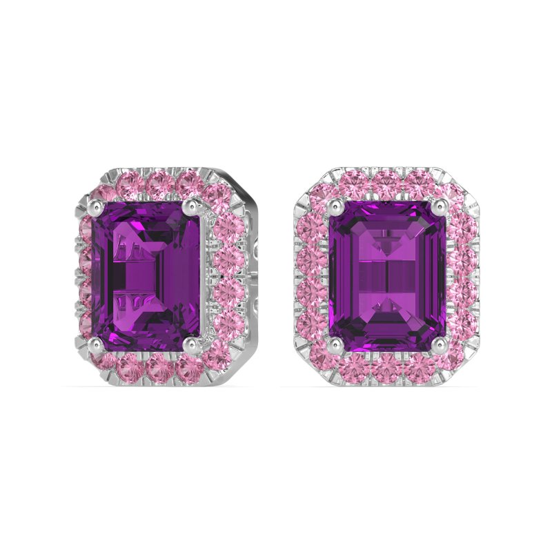 Emerald Cut Halo Stud Earrings