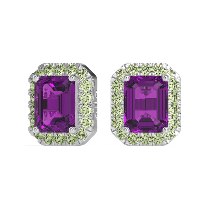 Emerald Cut Halo Stud Earrings
