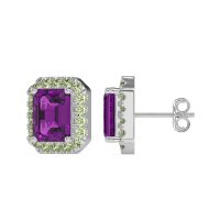 Emerald Cut Halo Stud Earrings