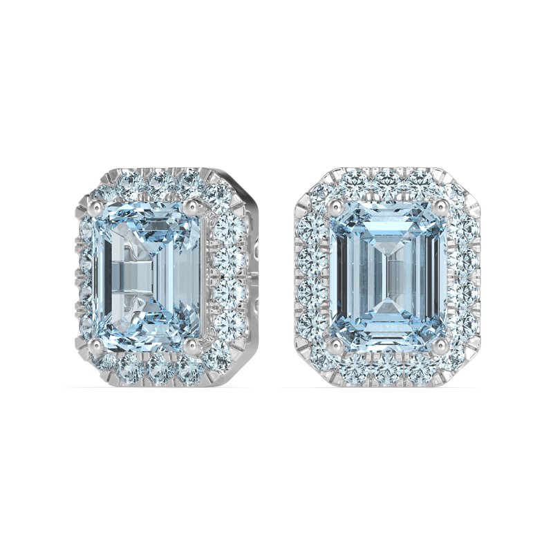 Emerald Cut Halo Stud Earrings
