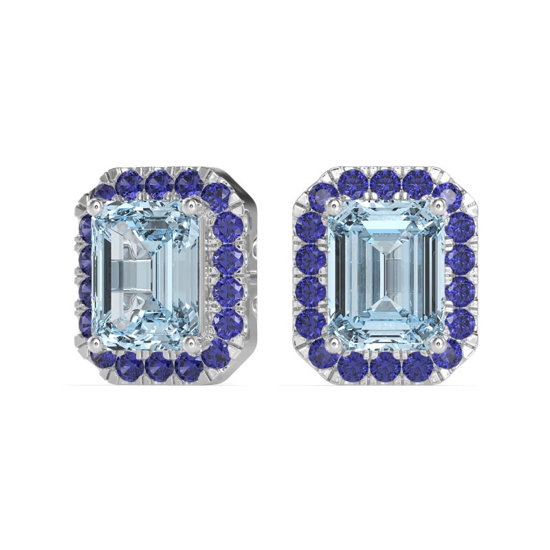Emerald Cut Halo Stud Earrings
