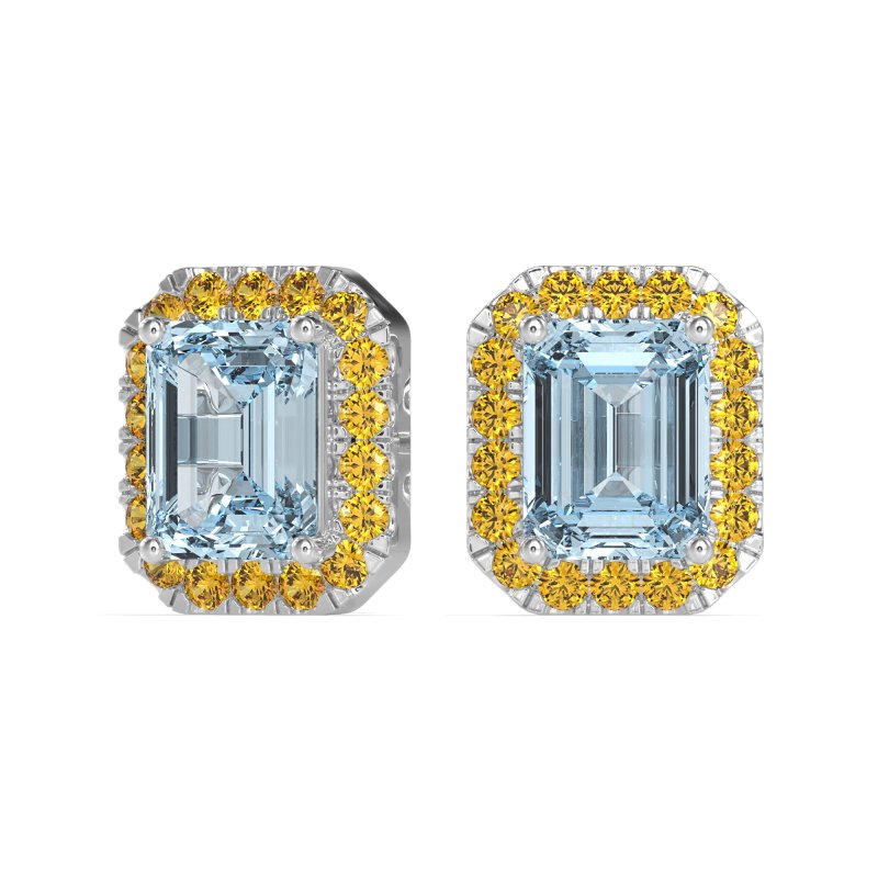 Emerald Cut Halo Stud Earrings