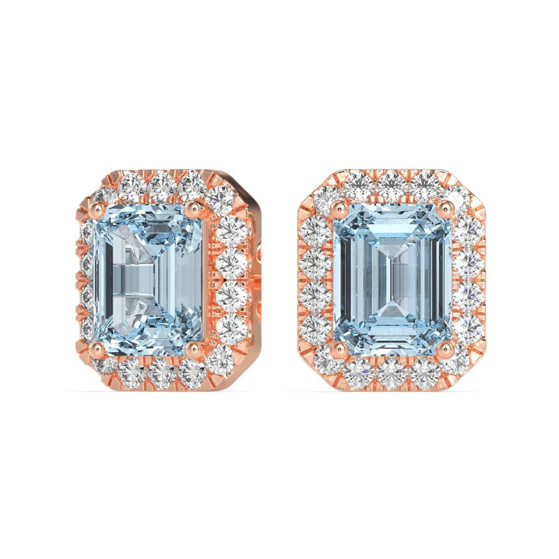 Emerald Cut Halo Stud Earrings