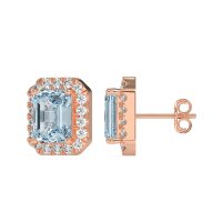 Emerald Cut Halo Stud Earrings